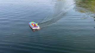 Simprop Hoverstar inspired RC airboat  test run with flat hull and 4 Props [upl. by Eibmab473]