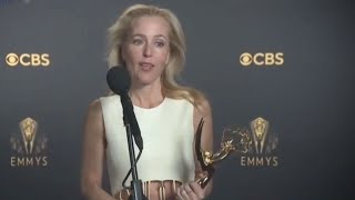 Emmys 2021 Gillian Anderson The Crown  Full Backstage Interview [upl. by Aninat]