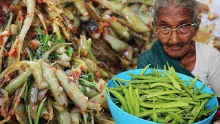 CLUSTER BEANS FRY RECIPE GORU CHIKKUDU FRY BY GRANNY [upl. by Ereynihc597]