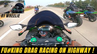 Superbikes drag racing on highway 😱 fuking mad close calls 🫣 [upl. by Nnyleve43]