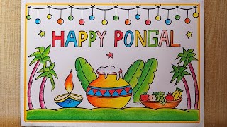 Pongal drawing easy How to draw Pongal festival drawing Happy Pongal drawing Pongal Pot Drawing [upl. by Neicul]