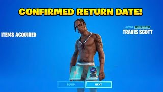 TRAVIS SCOTT SKIN RETURN DATE in FORTNITE ITEM SHOP Travis Scott Skin Returning to Fortnite [upl. by Pincince]