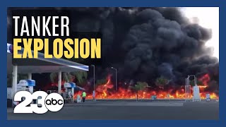 Tanker blows up killing driver in Fresno California [upl. by Francine]