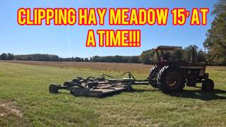 Clipping Hay meadow with 1466 and 15 Bush Hogg [upl. by Shelbi]