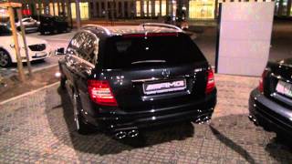 Mercedes Benz C63 AMG Coupe and TModel Performance Package exterior review both black FULL HD 1080p [upl. by Inaboy]