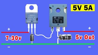 How to make 5 volt power supply using LM7805 with TIP3055 Can 5 Volt 5 Ampere [upl. by Annabell651]