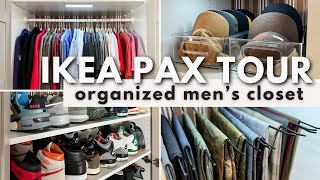 NEW IKEA PAX WARDROBE ORGANIZATION FOR HIM  Organizing Hacks For My Husbands New Ikea Pax Closet [upl. by Etnuhs]