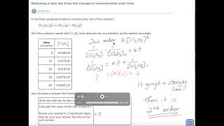 Aleks Deducing a rate law from the change in concentration over time [upl. by Englebert]