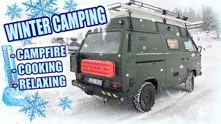 WINTER CAMPING VW T3 FIRST SNOW  CAMPERSONTOUR [upl. by Alegna394]