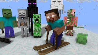 Monster School Skiing  Minecraft Animation [upl. by Dranek]