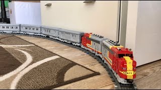 LEGO Santa Fe with 6 carriages on long curves [upl. by Inat597]