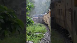 Twin WDP4 under drizzling rains inside Mollem National park Goa onboard 18048 Amaravati Express [upl. by Raines]