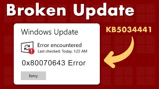 Windows 10 KB5034441 update fails to install  Error 0x80070643 [upl. by Denae]