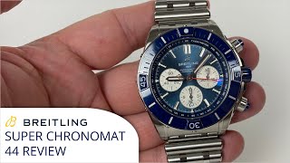 Breitling Super Chronomat 44 Ceramic Bezel Chronograph Review  Blue Dial amp Ceramic Blue Bezel [upl. by Heriberto499]