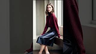 Satin Skirt with Cropped Knit Sweater and Heeled Mules datelook stylingbook beauty [upl. by Aynos]