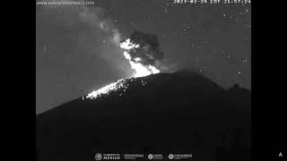 March 24 2023  Explosion  Popocatepetl Volcano Mexico  2156 CST [upl. by Enner]