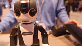 Sharp Robohon speaks English at the Qualcomm booth at MWC 2016 [upl. by Cirederf781]