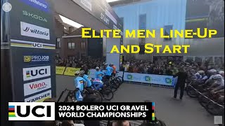 UCI Gravel Worlds 2024  Sunday Elite Men Lineup and Start  360 footage ucigravel gravelworlds [upl. by Ykroc855]