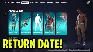 TRAVIS SCOTT SKIN RETURN DATE in FORTNITE ITEM SHOP Travis Scott Skin Returning Chapter 2 Remix [upl. by Eryn791]