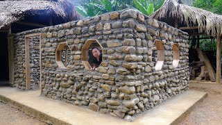 PRIMITIVE SKILLS BUILD CABIN from 7900 stone Building Stone House [upl. by Gasperoni4]