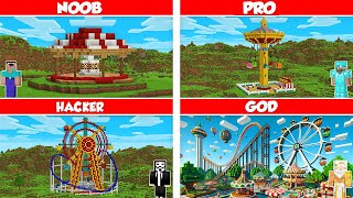 AMUSEMENT PARK HOUSE BUILD CHALLENGE  Minecraft Battle NOOB vs PRO vs HACKER vs GOD  Animation [upl. by Nitsug520]