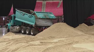 Inside look as Viejas Arena transforms into beach volleyball court [upl. by Yentruocal726]