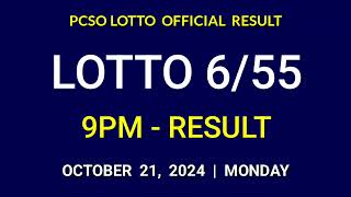 655 LOTTO RESULT TODAY 9PM DRAW October 21 2024 Monday PCSO GRAND LOTTO 655 Draw Tonight [upl. by Stuckey805]