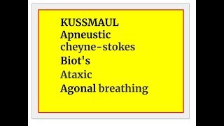 KUSSMAUL Apneustic Ataxic Agonal cheynestokes Biots breathing [upl. by Frerichs]