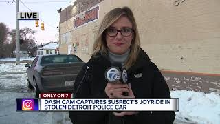 VIDEO Dash cam catches man taking a Detroit police cruiser on a joy ride [upl. by Htinek]