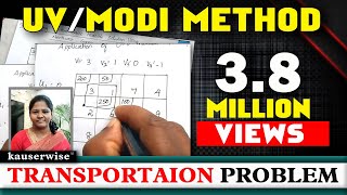 Transportation problem  MODI method  U V method with Optimal Solution  kauserwise [upl. by Ahseenak593]