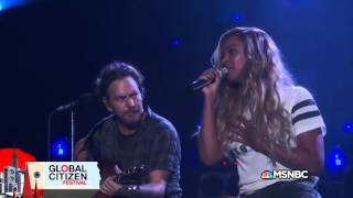 EDDIE VEDDER BEYONCE Redemption Song  Brian Brijbag GlobalCitizenFestival [upl. by Orodoet]