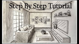 How to draw A Living Room In One Point Perspective Step By Step [upl. by Notgnirrac]