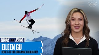 Eileen Gu rewatches her Youth Olympic highlights from Lausanne 2020 [upl. by Tali153]