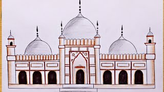 How to draw Badshahi Mosque  step by step  Easy Badshahi Masjid Lahore Drawing Tutorial [upl. by Einomrah594]