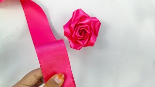 Handmade diy ribbon rose flowers  Ribbon flower work [upl. by Analle]