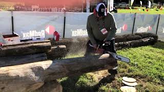 Running the Redmax G9000 chainsaw GIEExpo 2018 [upl. by Aynad]