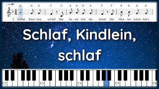 Schlaf Kindllein schlaf  Wiegenlied  Melodie Text und Noten  Klavier [upl. by Ainiger114]