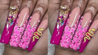 3D FLOWER FRENCH TIP NAILS  Valentines Day acrylic nails [upl. by Eart]