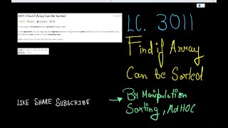 LeetCode  3011 Find if Array Can Be Sorted  Bubble Sort  Bit Manipulation  Adhoc [upl. by Antonetta]