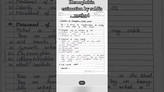 Hemoglobin estimation sahlis method practical shorts notes  easy  handwritten notesmlt [upl. by Modeerf352]