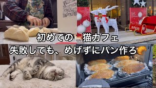 初めての猫カフェへ🐈 土日はパン作り🍞 シュトーレン🎄 焼きカレーパン🍛 ABCクッキング パン作り失敗してもめげずに作ろう 40代主婦 暮らしVLOG housewife VLOG [upl. by Atews509]