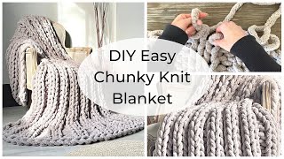 🧶 DIY Easy Chunky Knit Blanket  How to make a Chunky Blanket with hands  ASMR home decor 🪢 [upl. by Nazus]