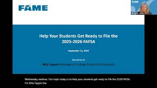 Get Ready for the 20252026 FAFSA  Wednesday Webinar  September 2024 [upl. by Acinahs847]