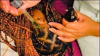 ASMR Super Relaxing scalp oiling on braids asmr relax [upl. by Rekrap41]