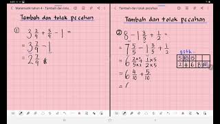 MATEMATIK TAHUN 4   OPERASI BERGABUNG TAMBAH DAN TOLAK PECAHAN [upl. by Llehsyar97]