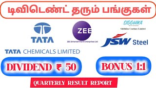 TATA chemicals10 stocks declared dividend amp bonus zee entertainment jsw Steel RVNL [upl. by Hsetirp552]