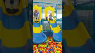 Blippi RACES Down The SLIDE  shorts blippi race racing playground slides kids [upl. by Reilamag]