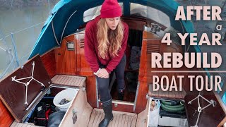 After a 4 YEAR REBUILD full BOAT TOUR of our tiny floating home Vindö 32 [upl. by Kotta]