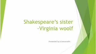 Shakespeares sister by Virginia woolf summary in tamil  Shakespeares sister in tamil [upl. by Olleina]