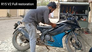 Yamaha R15 full restoration  yamaha R15 V2 Full modified akashbikedoctor part 1 [upl. by Oscar262]